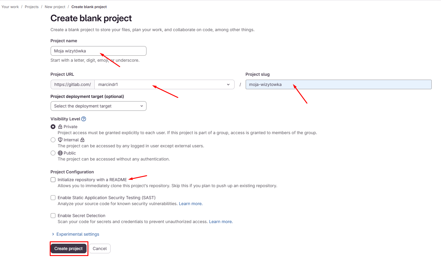 GitLab Create Project
