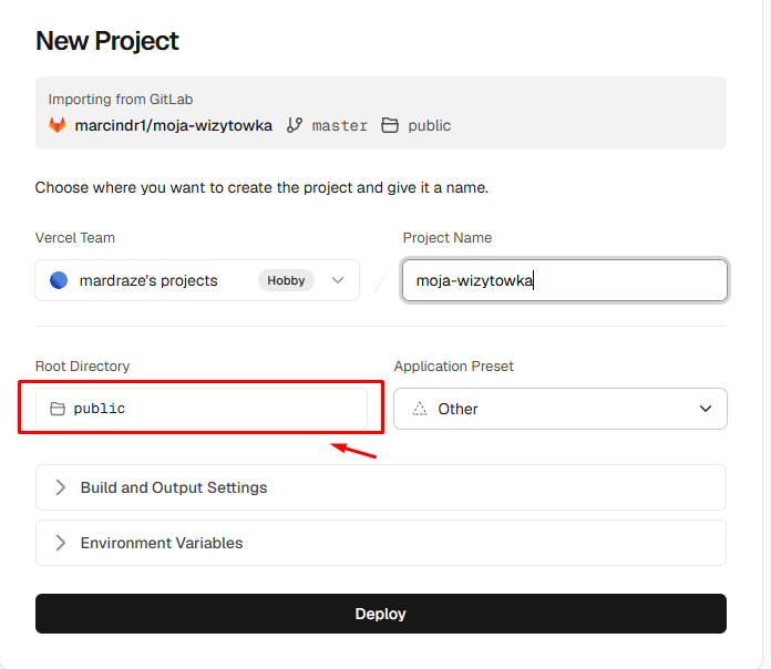 Vercel Import Details